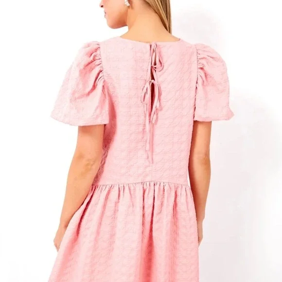 English Factory Pink Penelope Puff Sleeve Drop‎ Waist Mini Dress Size XS NWT - Picture 8 of 11